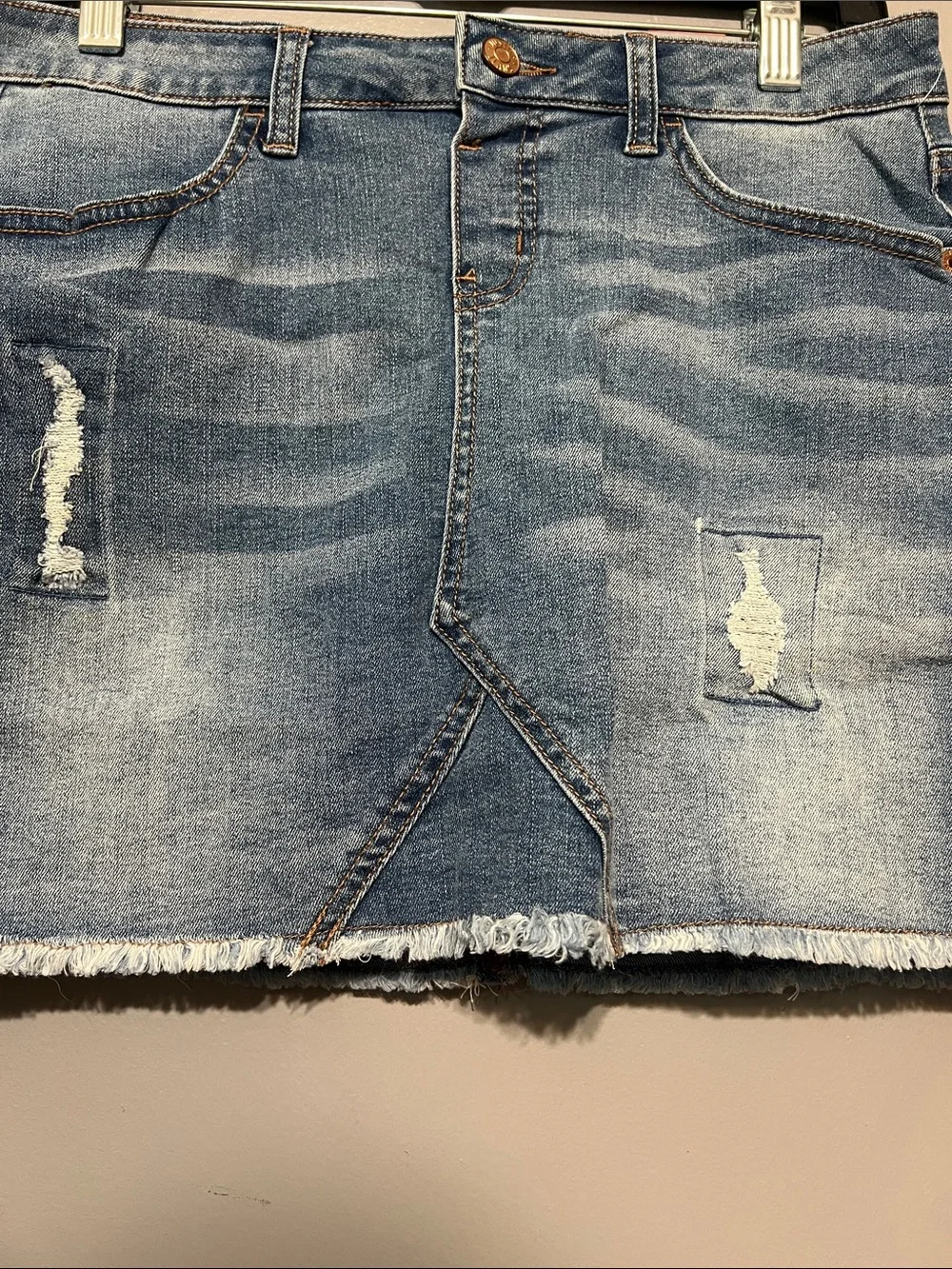 Justice Denim Skort Light Wash Distressed Mini Skirt with Shorts – Size 18